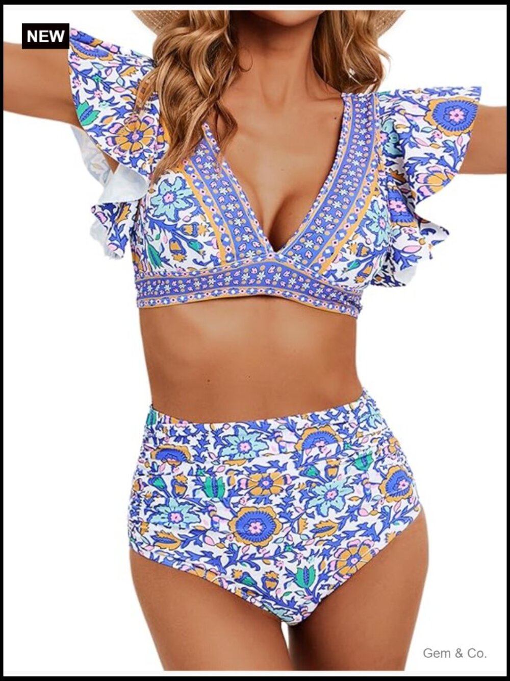 Ruffle High Waisted Two Piece Swimsuit Push Up V-Neck Tummy Control Bikini Set